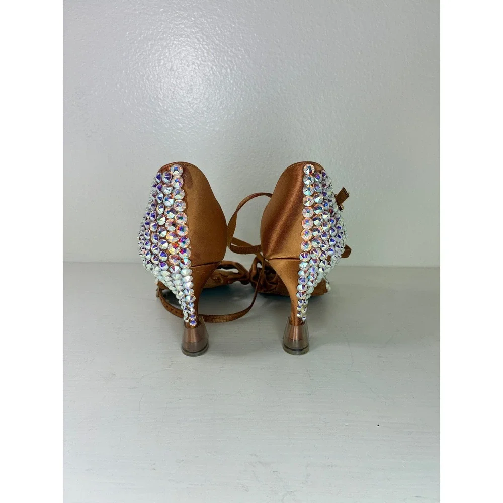 Supadance Ballroom Dance Shoes Kids Size 3 Copper Satin Crystal Flared Heel UK 3